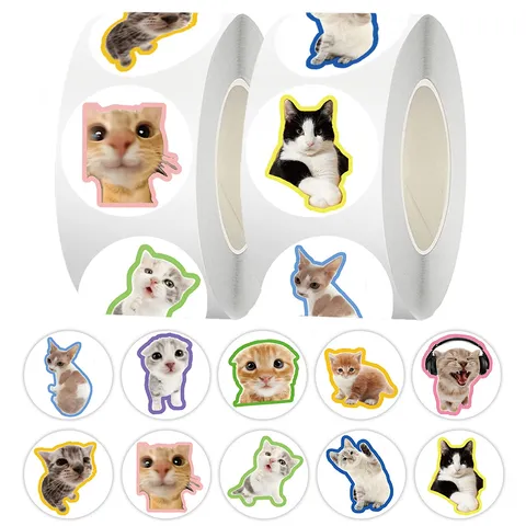 Süße Tier-Aufkleber Rolle Realistische Katzen- und Hunde-Kopf-Avatare Runde Aufkleber Für Kinder Tagebuch Scrapbooking Bürobedarf