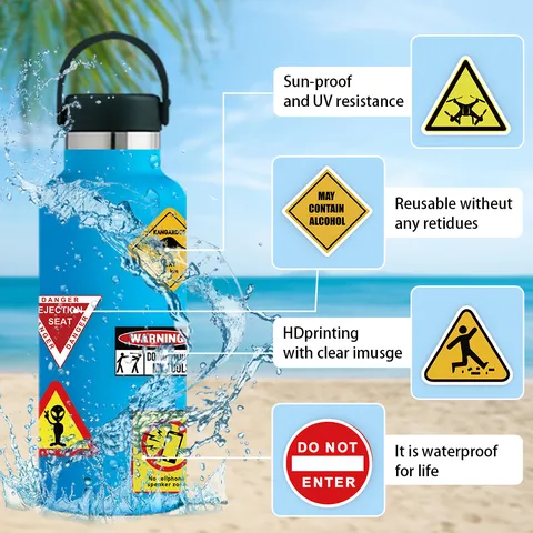 Set Di Adesivi Di Segnali Di Avvertimento Impermeabili Creativi Decalcomanie Di Slogan Divertenti Per Laptop Skateboard