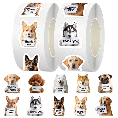 Niedliche Tier Dankeschön Rollenaufkleber Cartoon Hund Katze Design Klebende Dekorative Etiketten Für Geschenkverpackung Party Handwerk