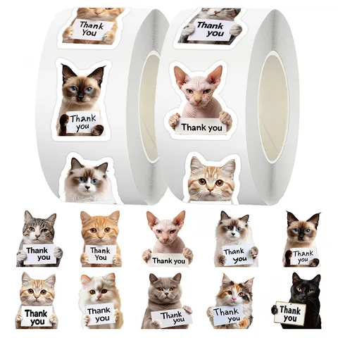 Niedliche Tier Dankeschön Rollenaufkleber Cartoon Hund Katze Design Klebende Dekorative Etiketten Für Geschenkverpackung Party Handwerk