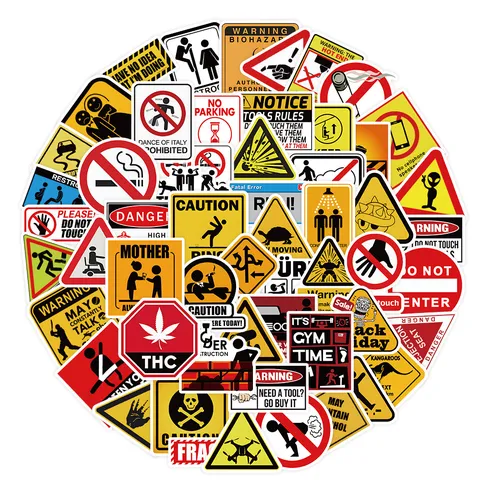 Set Di Adesivi Di Segnali Di Avvertimento Impermeabili Creativi Decalcomanie Di Slogan Divertenti Per Laptop Skateboard