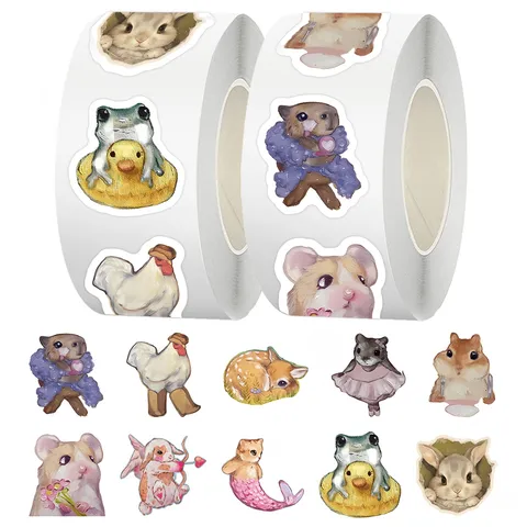 Retro Oil Painting Animal Roll Stickers Cute Meme Journaling Tape Envelope Seal Decorative Stickers