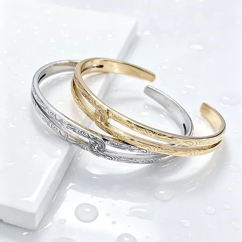 Retro Stainless Steel Open Cuff Bracelet For Women Hawaiian Vine Floral Gold Silver Plated Fashion Jewelry Gift
