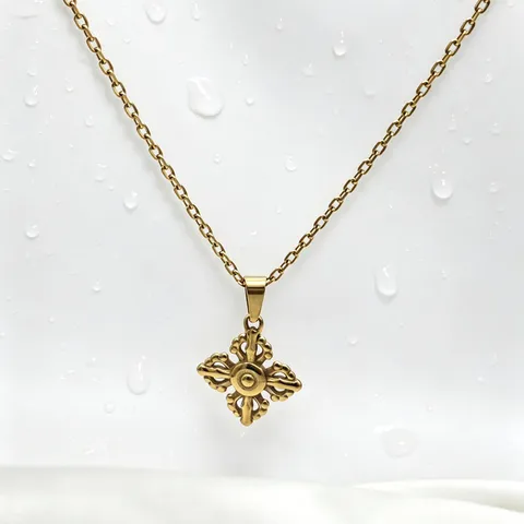 Stainless Steel Gold Plated Cross Vajra Pestle Pendant Necklace New Chinese Style Fashion Jewelry Gift For Men Women