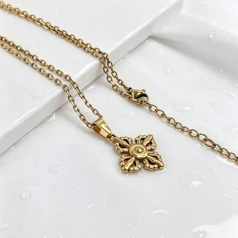 Stainless Steel Gold Plated Cross Vajra Pestle Pendant Necklace New Chinese Style Fashion Jewelry Gift For Men Women