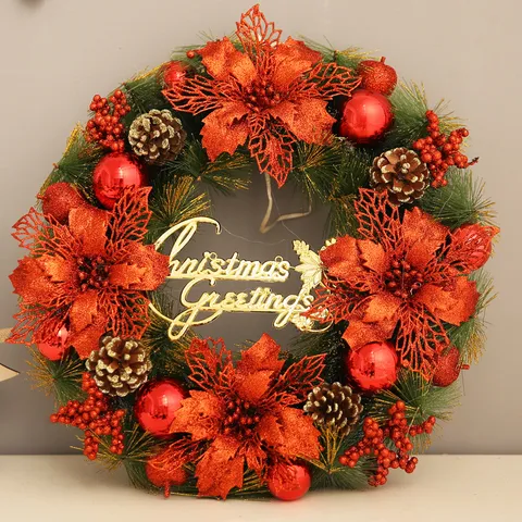 Ghirlanda di Natale Aghi di Pino Artificiali Pigne Bacche Rosse Porta Sospesa Festa Casa Decorazione