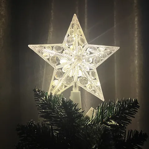 Pointe de Sapin de Noël Lumineuse et Transparente Étoile Pentagramme Décoration de Fête à la Maison