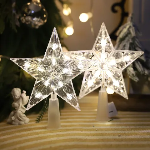Pointe de Sapin de Noël Lumineuse et Transparente Étoile Pentagramme Décoration de Fête à la Maison