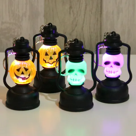 Halloween Citrouille Crâne LED Mini Lanterne à Huile Veilleuse Lampe Suspendue Portable Fête Chambre Décoration Accessoire