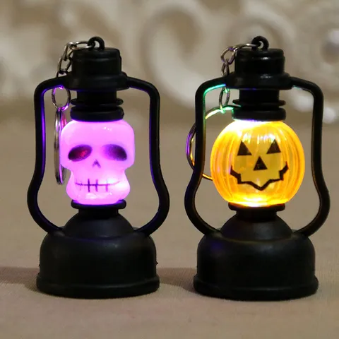 Halloween Citrouille Crâne LED Mini Lanterne à Huile Veilleuse Lampe Suspendue Portable Fête Chambre Décoration Accessoire