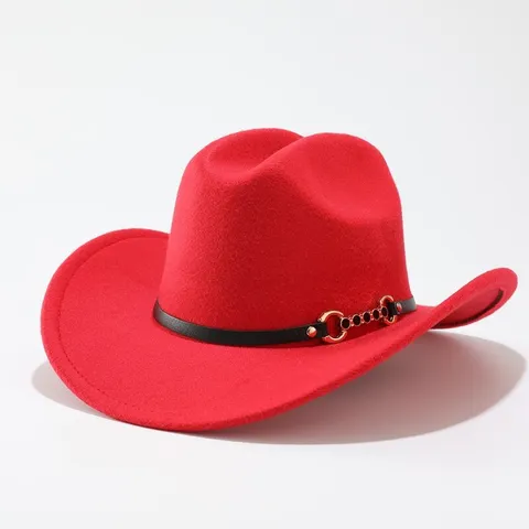 American Western Cowboy Hat Wide Brim Fedora Hat Punk Chain Jazz Cap Vintage Outdoor Sun Protection Hat For Adults