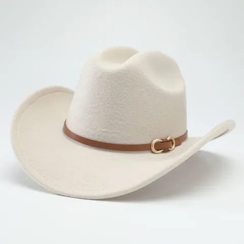 Cappello da Cowboy Occidentale in Poliestere Vintage Con Fibbia a Fascia in Pelle Tinta Unita Tesa Larga Bordo Curvo Jazz Cappello Fedora per Uomo Donna Viaggio Festa