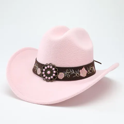Ethno Breite Krempe Western Cowboyhut Mit Bedrucktem Blumenband Metallschnalle Vintage Jazz Fedora Hut Für Herren Damen