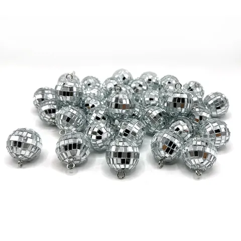 Palla da Disco a Specchio Argento Decorazioni Con Anello da Appendere Retro Riflettente Vetro Schiuma Sfera Decorativa Albero di Natale Pendenti Festa Decorazioni Festival Forniture