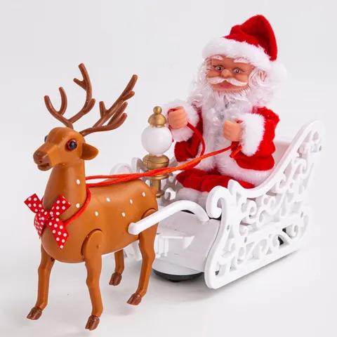 Electric Music Santa Claus Reindeer Sleigh Toy Christmas Desktop Decoration With Music Function Plastic Festive Ornament Gift