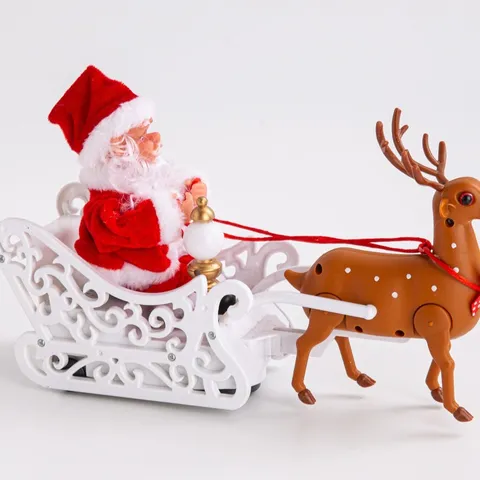 Electric Music Santa Claus Reindeer Sleigh Toy Christmas Desktop Decoration With Music Function Plastic Festive Ornament Gift