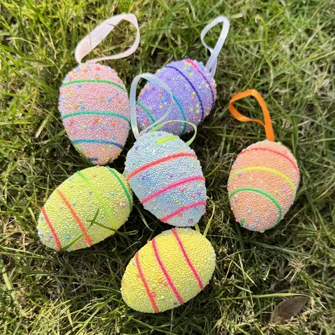 Uova di Pasqua Decorazione Colorate Glitter Schiuma Miniatura Finte Uova di Piccione Cesto Ornamenti Appesi Festa Casa