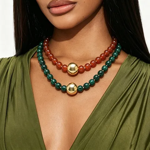 Mode Harz Perlen Halskette Statement Übergroße Gold Legierung Kugel Anhänger Schmuck Für Damen Sommer Urlaub Vielseitige Kragenkette