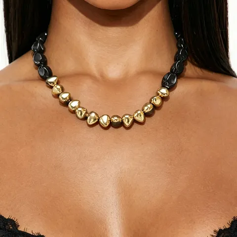 Retro Geometric Blooming Resin Beaded Necklace For Women Irregular Color Block Chunky Alloy Choker Necklace Daily Jewelry