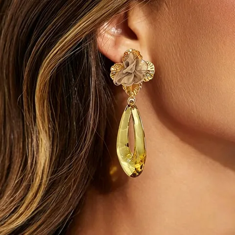 Floral Fabric Acrylic Drop Earrings Fashion Bohemian Resort Style Teardrop Dangle Earrings For Women Vacation Jewelry