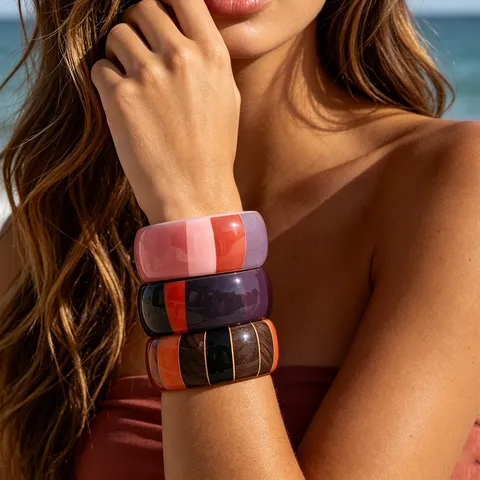 Bracciale Rigido in Acrilico a Scacchi Vintage Dolce Fresco per Donna a Blocchi di Colore a Righe Ampio Bracciale Spesso Gioielli Mano Regalo