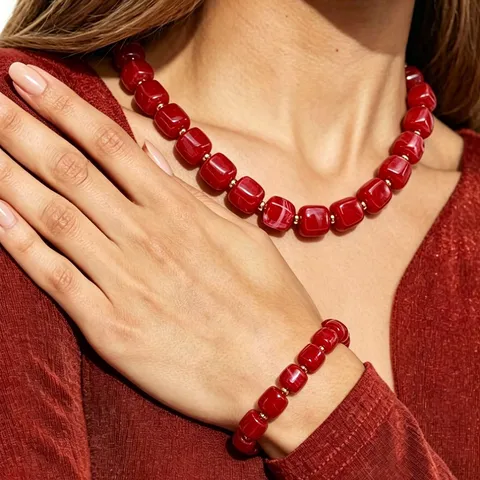 Set di Collana e Bracciale in Perline Cilindriche di Acrilico Colorato Bohemien Esagerato Gioielli in Resina per Donna Collane Fatte a Mano