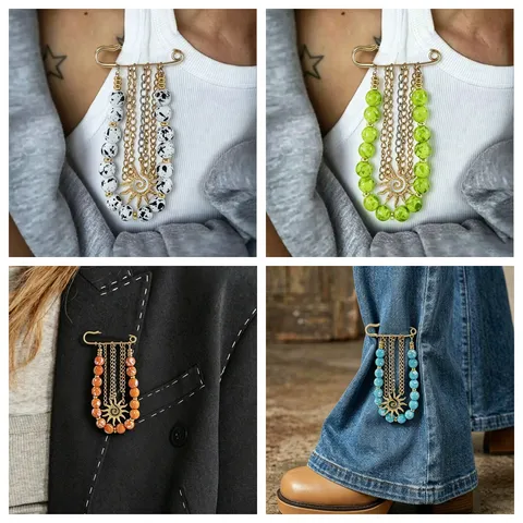 Colorful Acrylic Handmade Beaded Bag Charm Keychain Sun Pendant Dopamine Style Jewelry Accessory Safety Pin For Women