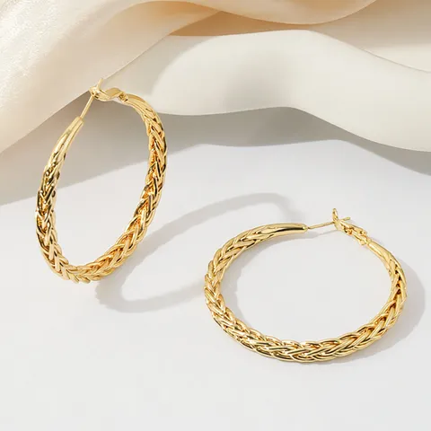 Modieuze Koperen Echt Goud Vergulde Gedraaide Geweven Creolen Voor Dames Minimalistische Geometrische Grote Ronde Cirkel Statement Oorbellen Met 925 Sterling Zilver Stift Sieraden