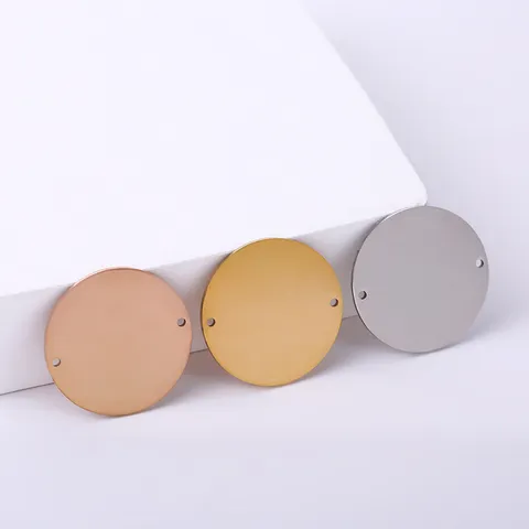 Gepolijst Roestvrij Staal Blanke Ronde Tags Dubbel Gat Platte Schijf Bedels Geometrische Cirkel Hangers Voor DIY Sieraden Maken