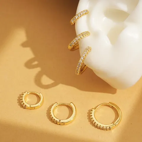 Koper Verguld Zirconia Ronde Oorknopjes Voor Dames Minimalistisch Geometrisch Ontwerp Huggie Oorbellen Sieraden