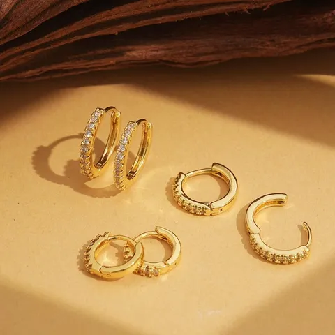 Koper Verguld Zirconia Ronde Oorknopjes Voor Dames Minimalistisch Geometrisch Ontwerp Huggie Oorbellen Sieraden