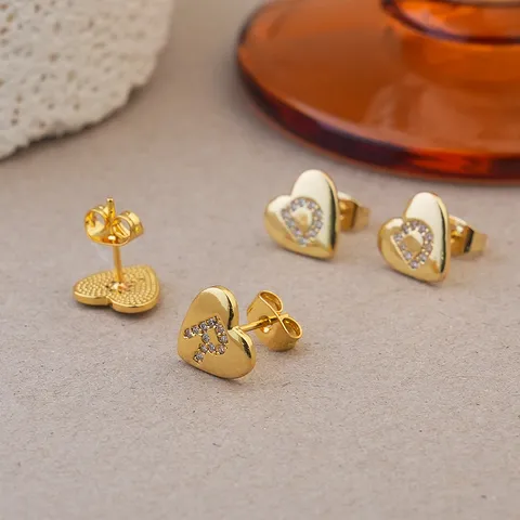 Koperen Hart Initiaal Oorknopjes Met 925 Sterling Zilver Stift Strass Alfabet Letter Oorbellen Voor Vrouwen Sieraden