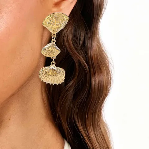 Ocean Style Zinc Alloy Seashell Conch Earrings With Artificial Pearl Beach Summer Jewelry Niche Dangle Stud Earrings For Women