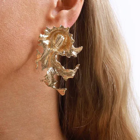Vintage Irregular Geometric Fluid Metal Stud Earrings Zinc Alloy Steel Post Gold Silver Statement Earrings For Women