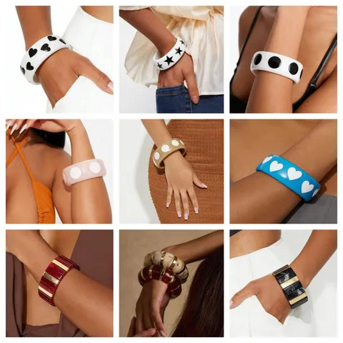 Y2K Retro Spice Girl Mehrfarbig Geometrisch Acryl Armband Personalisiert Klobig Harz Armreif Ästhetisch Herz Stern Pünktchen Statement Manschette Für Damen Party Schmuck