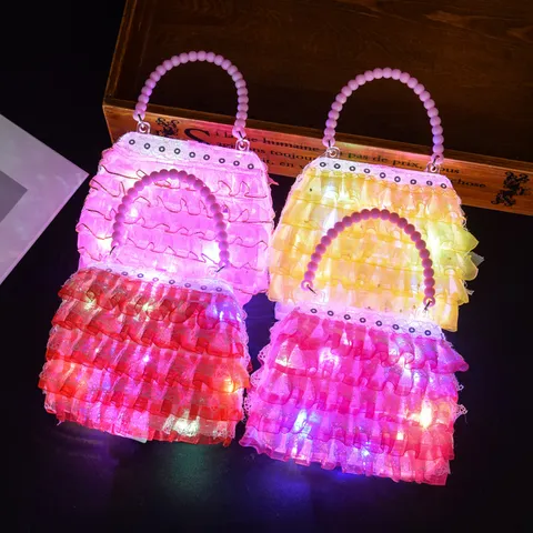 Παιδική Φωτεινή Tsanta Κορίτσια Pretend Play Paichnidi DIY Beaded Handbag Luminous Mesh Princess Purse Tsanta Paichnidi Dora Gia Paidia