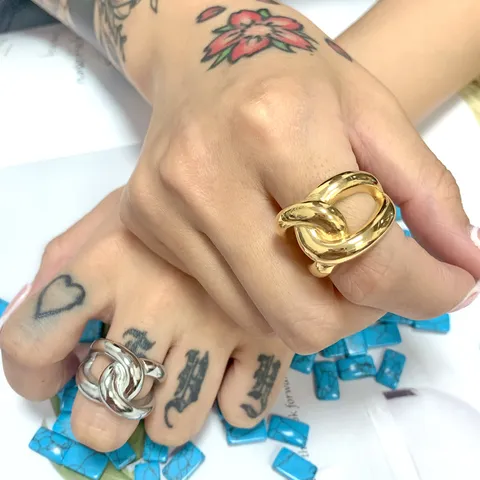 Anillo de Cadena Ancha de Acero de Titanio para Mujer Chapado en Oro Plata Irregular Infinito Abrazo Joyería de Declaración Regalo Anillos Abiertos