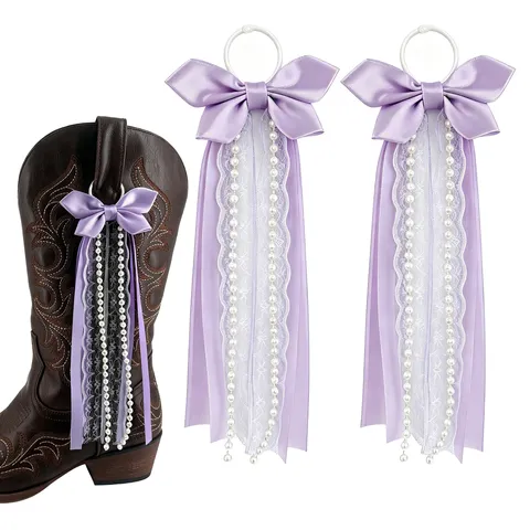 Womens Boot Bows Ribbon Boot Accessories Pearl Lace Decorative Shoe Charms