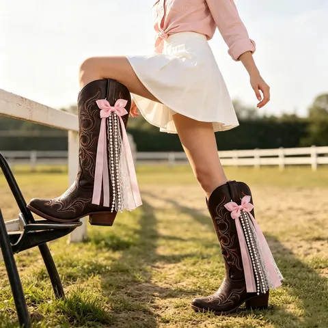 Womens Boot Bows Ribbon Boot Accessories Pearl Lace Decorative Shoe Charms