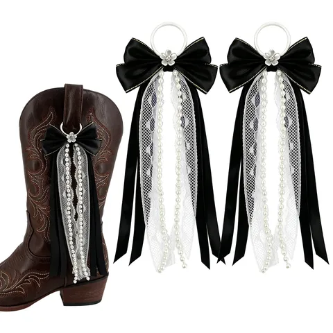 Decorative Bow Ribbon Cowboy Boot Accessories Lace Artificial Pearl Fringe Shoe Charms For Women Footwear