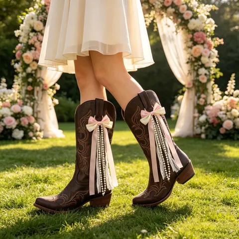 Handgemachte Western Stiefel Schleife Band Dekoration Perle Spitze Schleife Schuhzubehör