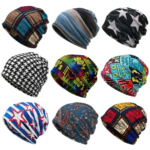 Vintage Bedruckte Strickmütze Slouchy Beanie Polyester Warm Elastisch Pullover Halstuch Für Herren Damen Herbst Winter