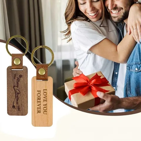 Porte-clés Rectangulaire en Bois et Cuir PU Avec Anneau en Métal Grain Naturel Porte-clés en Bois pour Clés de Voiture Moderne Minimaliste Cadeau Bijoux Homme Femme