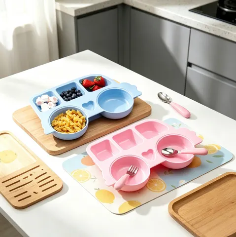 Kids Divided Dinner Plate Cartoon Car Shape Polypropylene Feeding Tableware Set Anti Spill Baby Food Toddler Plate