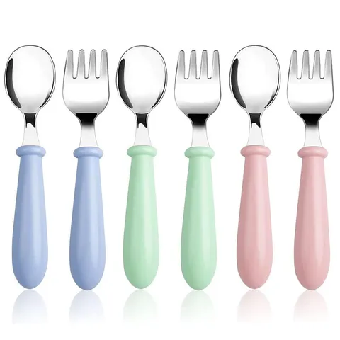 Stainless Steel Kids Tableware Fork And Spoon Set Toddler Feeding Training Short Handle Cutlery Dinnerware Set