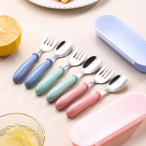 304 Stainless Steel Children Cutlery Set Portable Spoon Fork Knife Ins Style Cute Tableware Feeding Baby Tableware