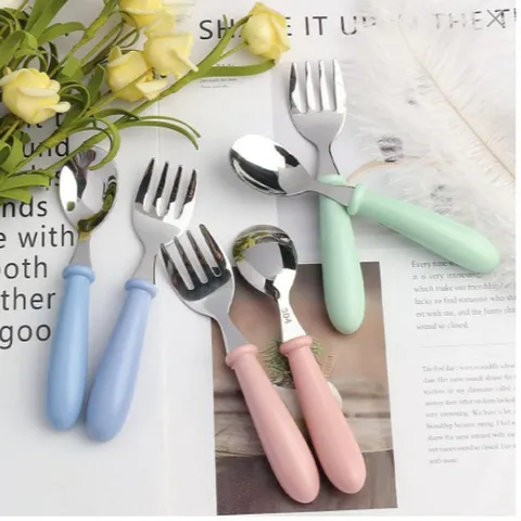 Kids Stainless Steel Fork and Spoon Tableware Portable Toddler Feeding Cutlery Minimalist Kitchen Dining Tool