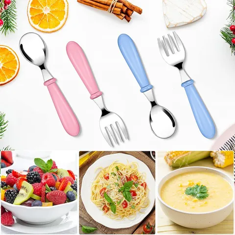 Stainless Steel Children Tableware Set Portable Candy Color Spoon Fork Kids Baby Feeding Flatware With Storage Box