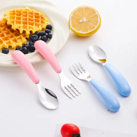 Stainless Steel Kids Spoon And Fork Set Portable Children Training Tableware Cute Cartoon Baby Feeding Tableware Set