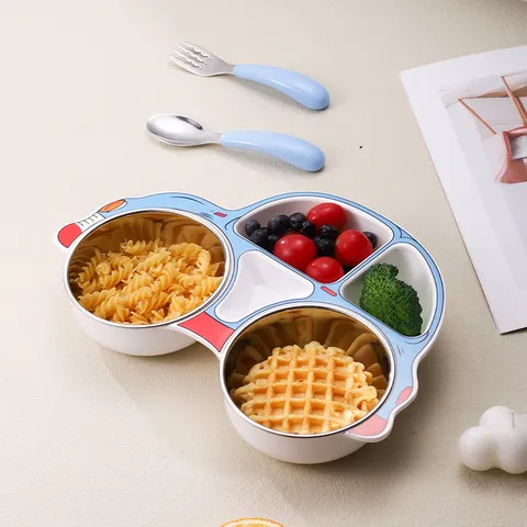 Bambini Acciaio Inossidabile Auto Forma Diviso Piatto Da Cena Carino Cartone Animato Stoviglie